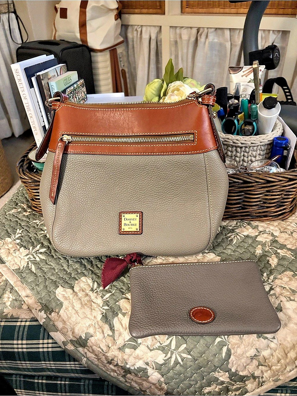 Dooney & Bourke Pebble Grain Zip Hobo Gray & Brown